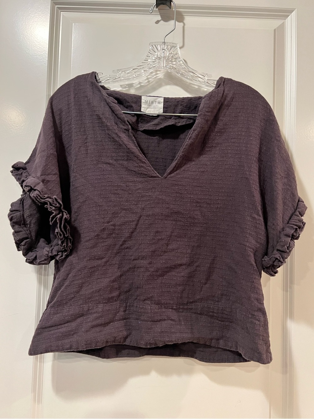 Mirth Purplish Grey Cotton Blouse Ruffled Sleeves Size Small S Crafted in India